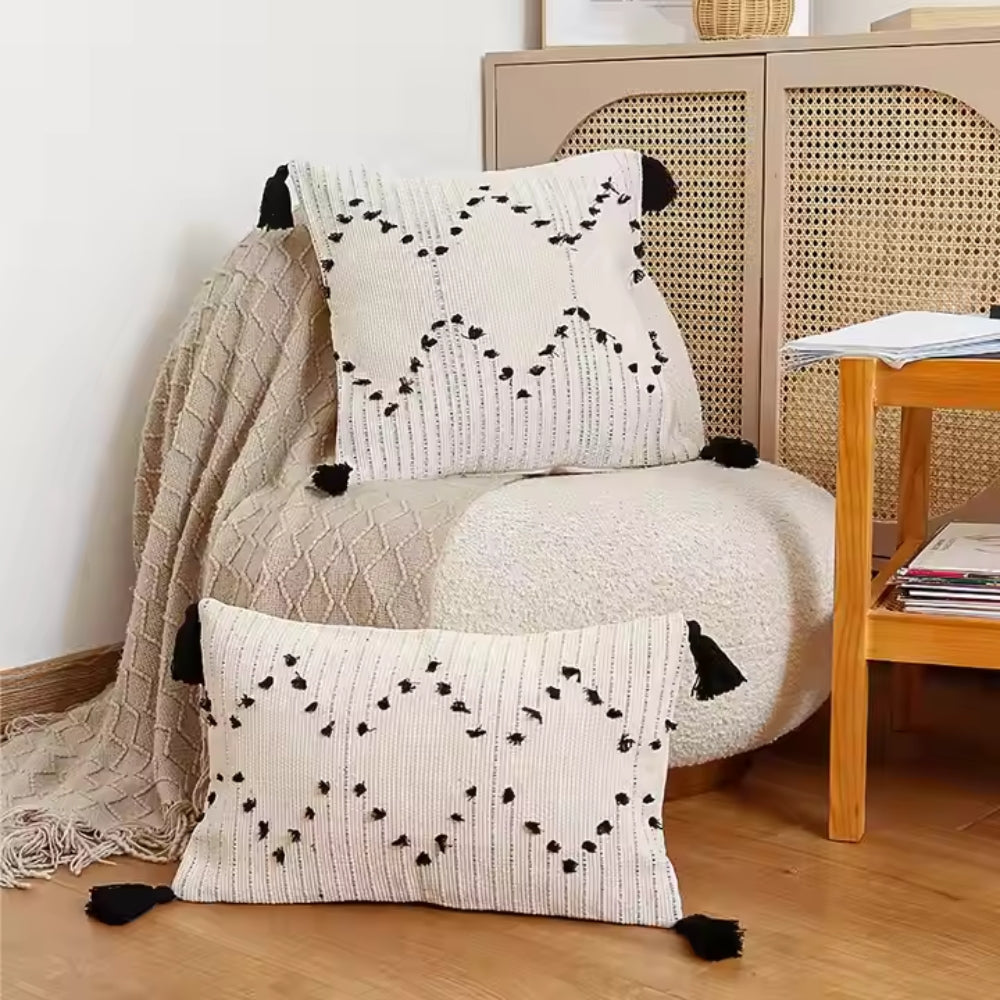 Moroccan Geometric Embroidered Cushion Cover