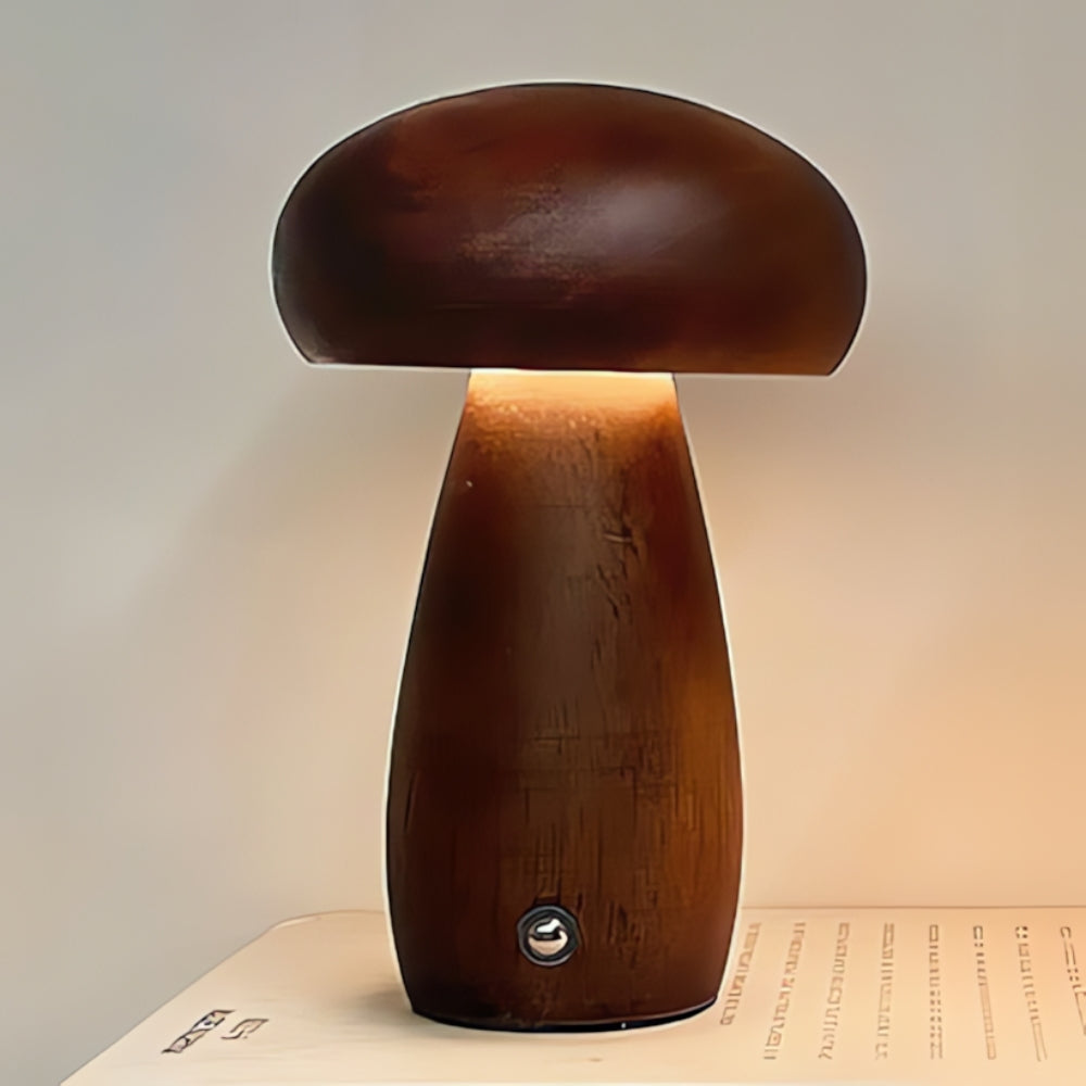 Rechargeable Wooden Mushroom Lamp with Adjustable Light Settings
