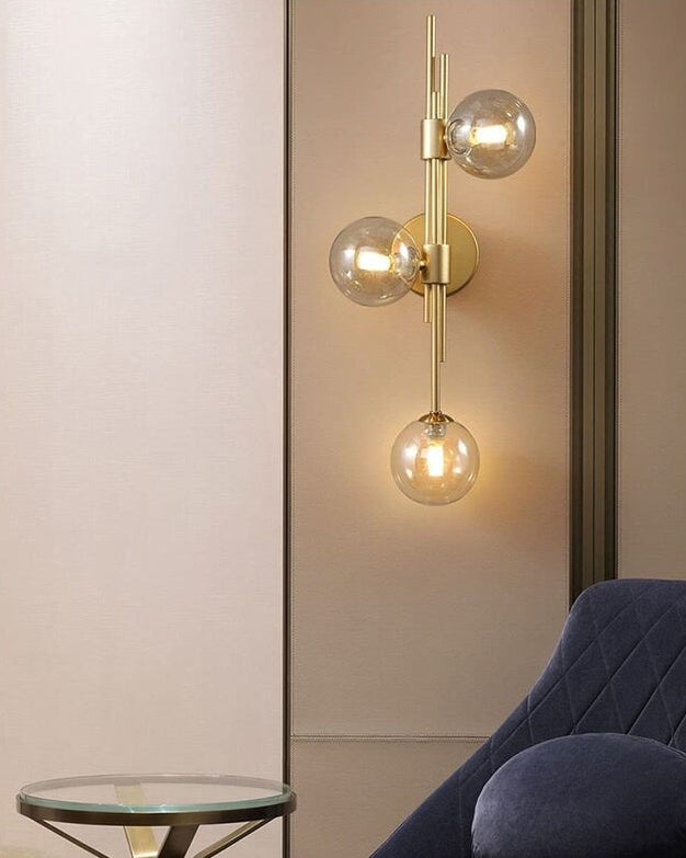 3-Head Amber Glass Orb Wall Lamp