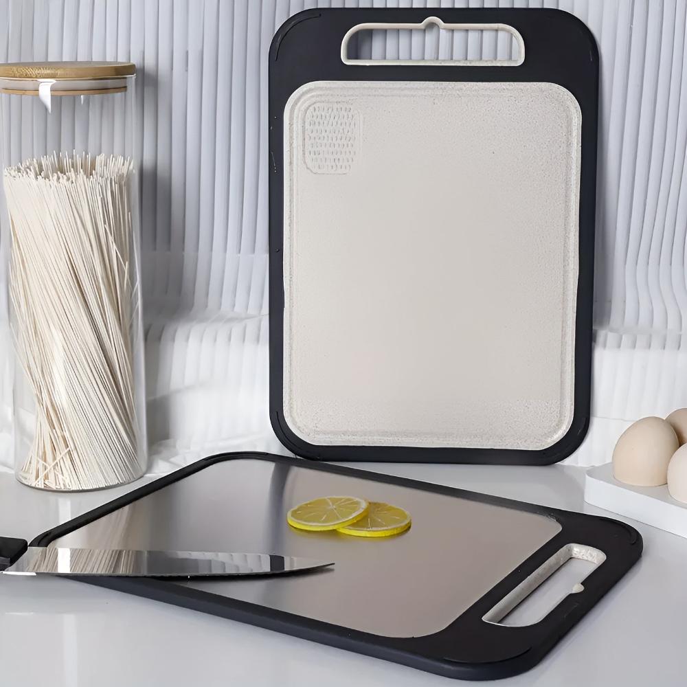 Reversible Stainless Steel Cutting Board with Garlic Grinder