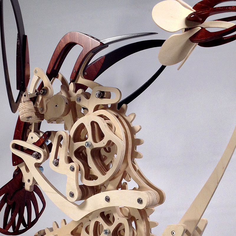 Wooden Kinetic Hummingbird Sculpture with Flapping Wings