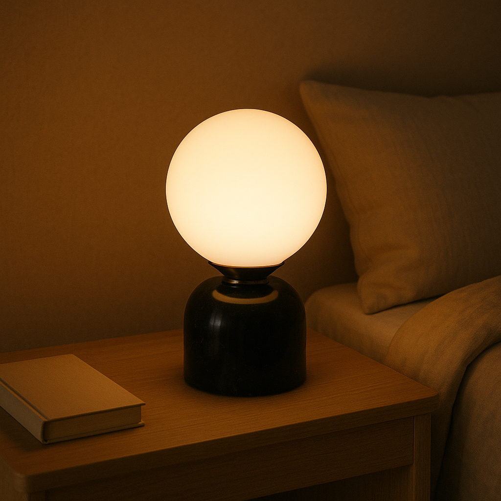 Marble Table Lamp with Glass Shade – Scandinavian Minimalist Design