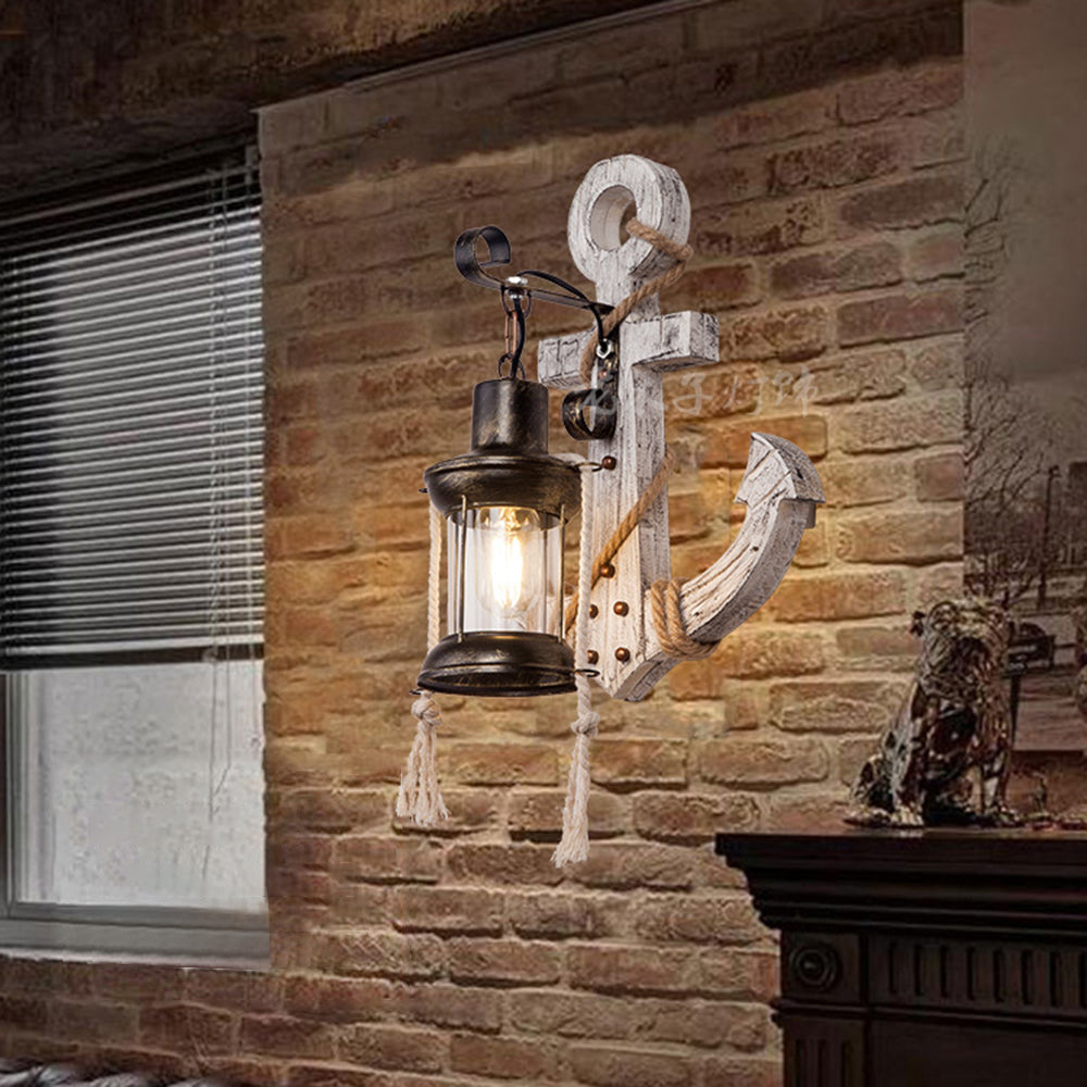 Vintage Anchor LED Wall Light - Industrial Metal and Wood Design