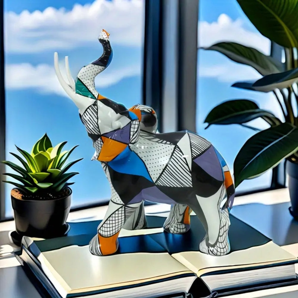 Colorful Geometric Abstract Elephant Figurine