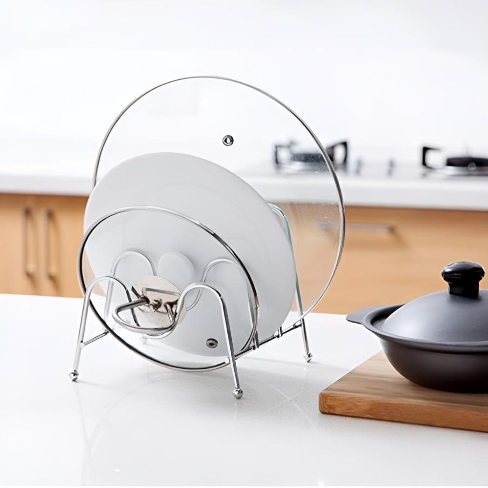 Multi-Layer Chrome Pot Lid and Plate Organizer