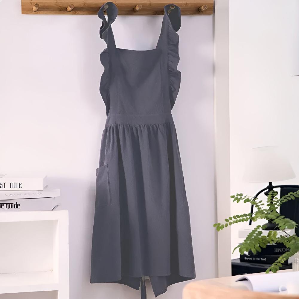 Lotus Leaf Lace Cotton-Linen Apron with Pockets