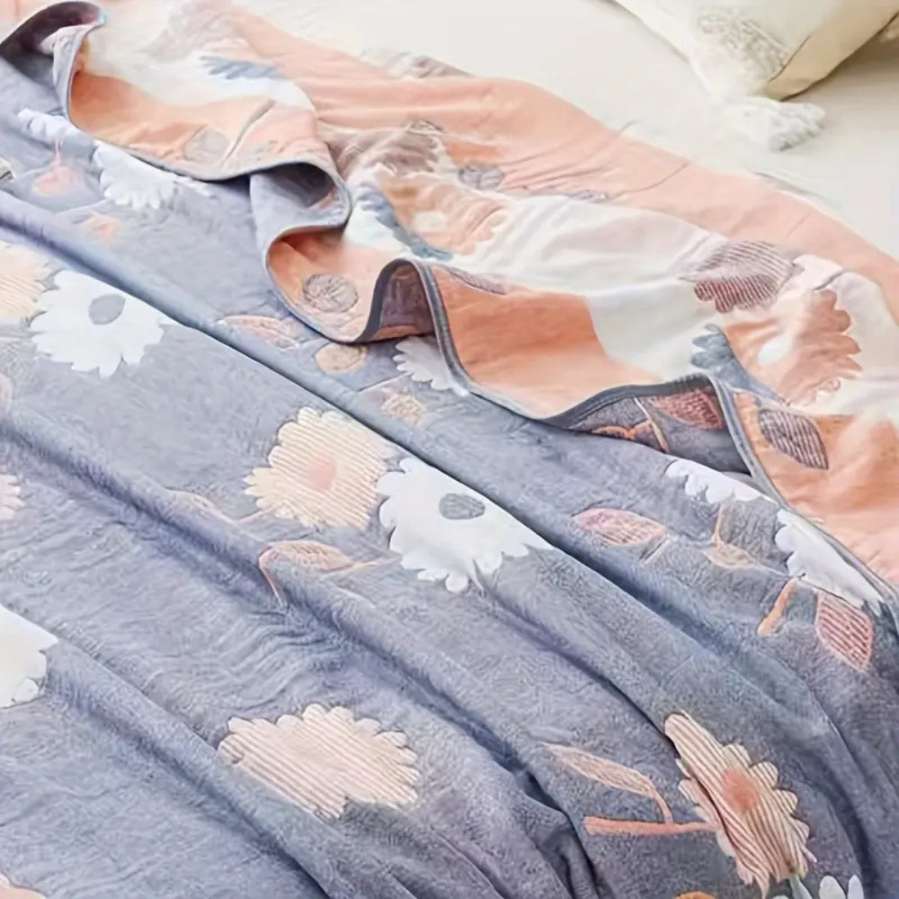 Reversible Floral Cotton Throw Blanket