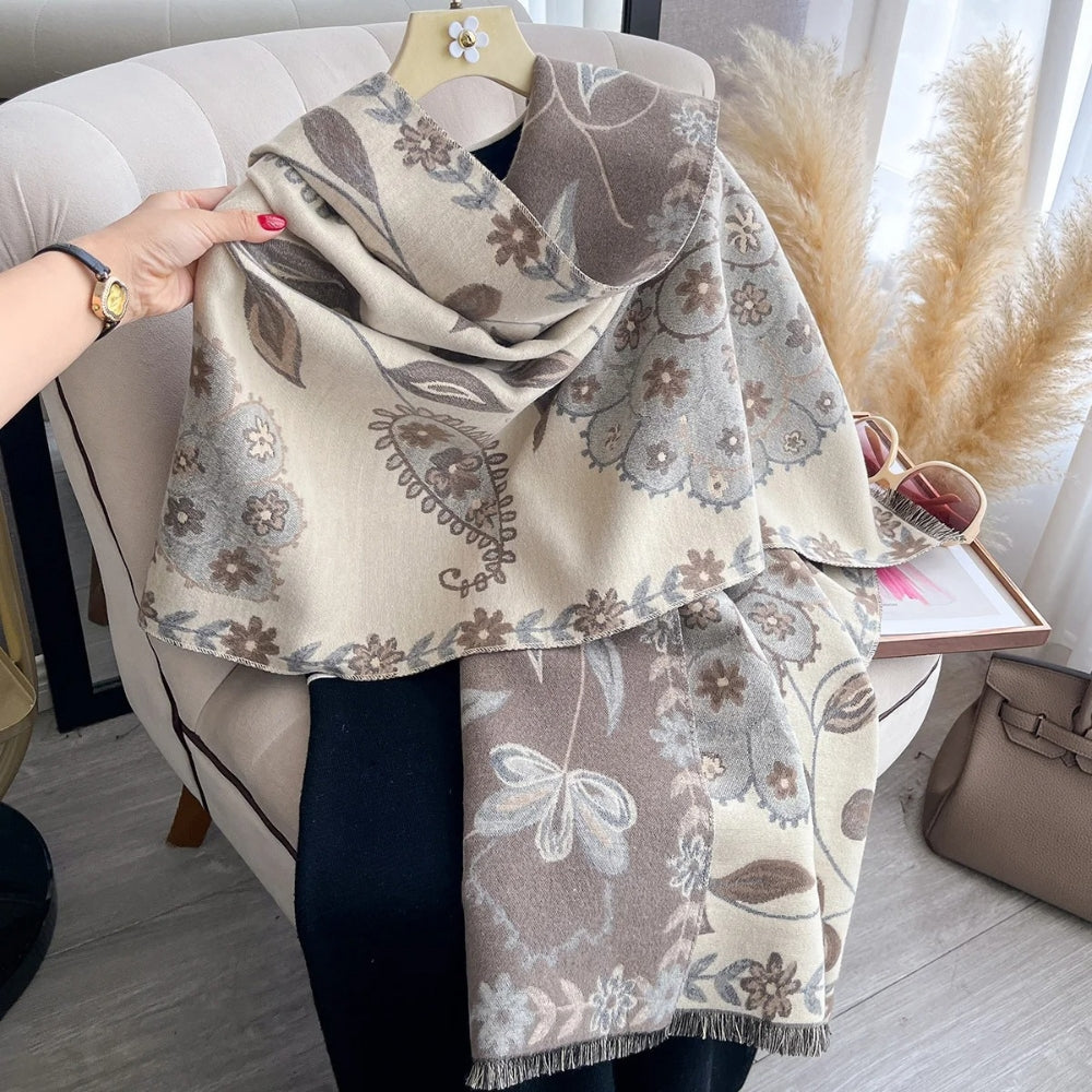 Double-Sided Floral Pashmina Winter Shawl Scarf