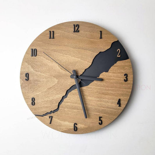Rustic Wall Clock with Weathered Wood Finish and Cracked Design