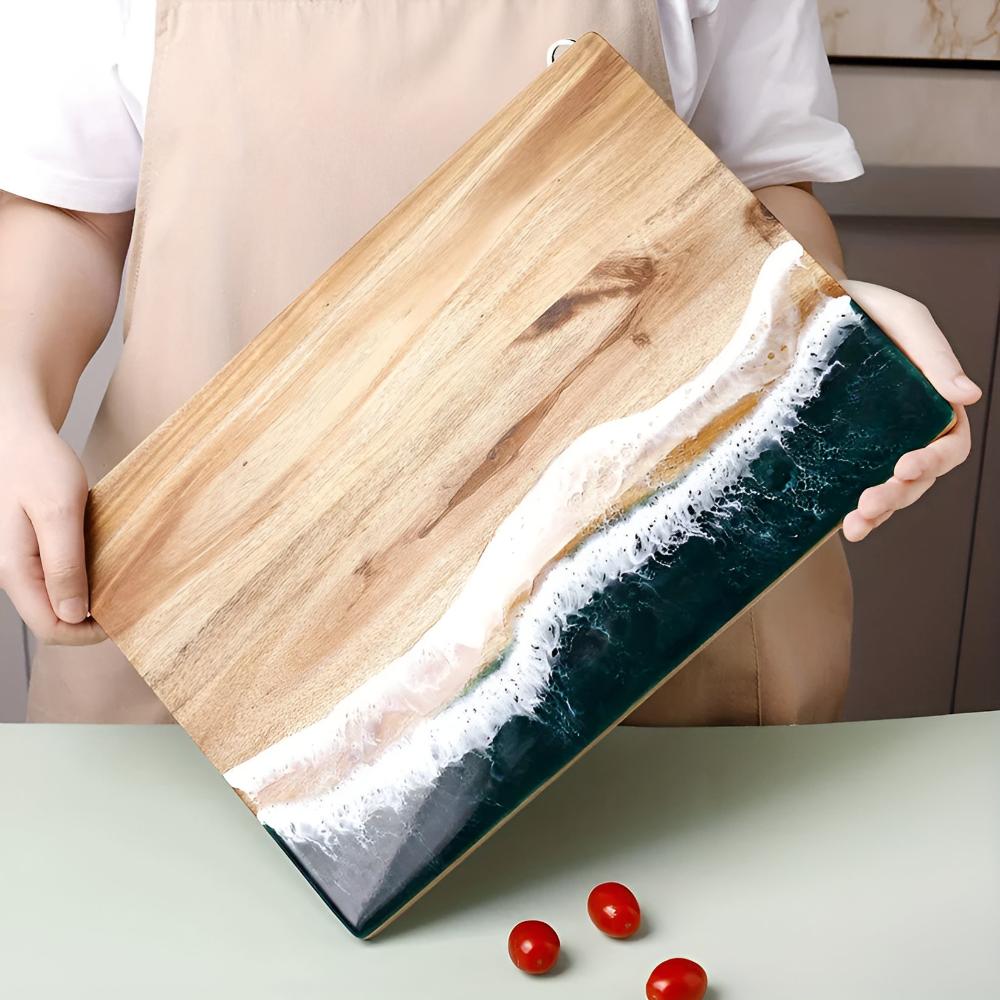 Ocean Wave Resin Acacia Wood Cutting Board for Serving and Chopping