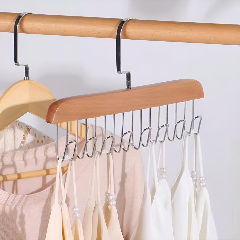360° Rotating Wood Space Saver Rack with 8 Hooks