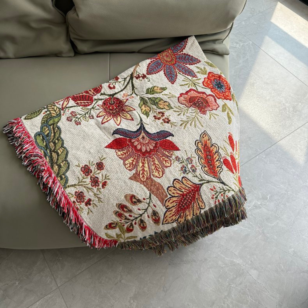 Country Charm Floral Throw Blanket with Rustic Tassels