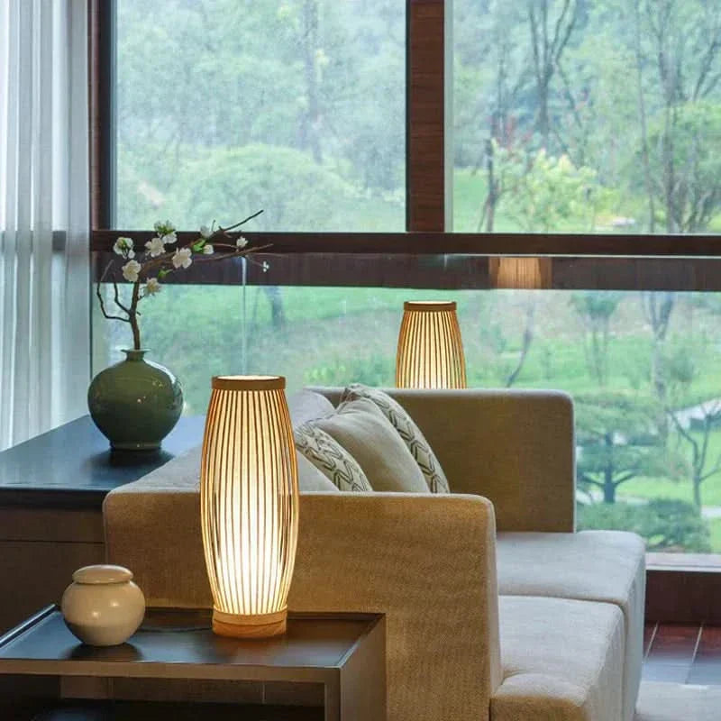 Japanese Bamboo Table Lamp with Warm White Light