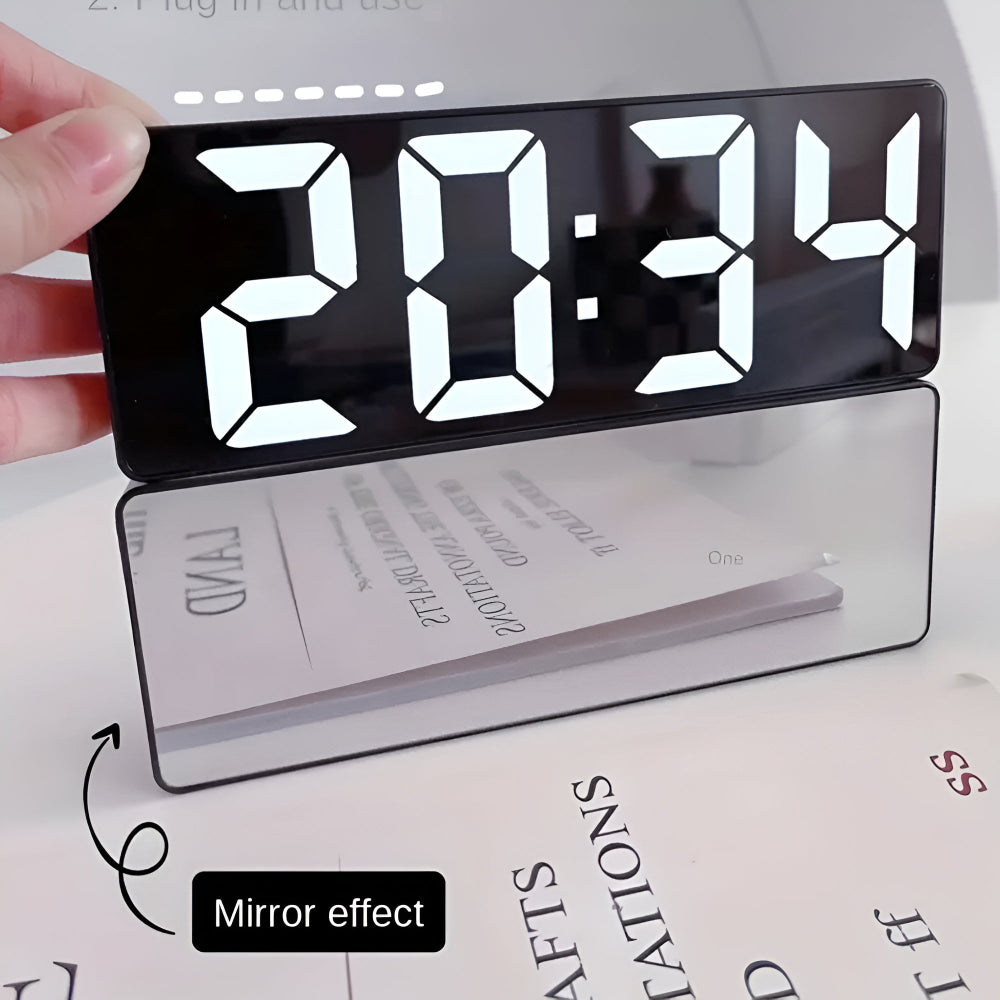 Digital LED Mirror Alarm Clock with Adjustable Snooze and Temperature Display