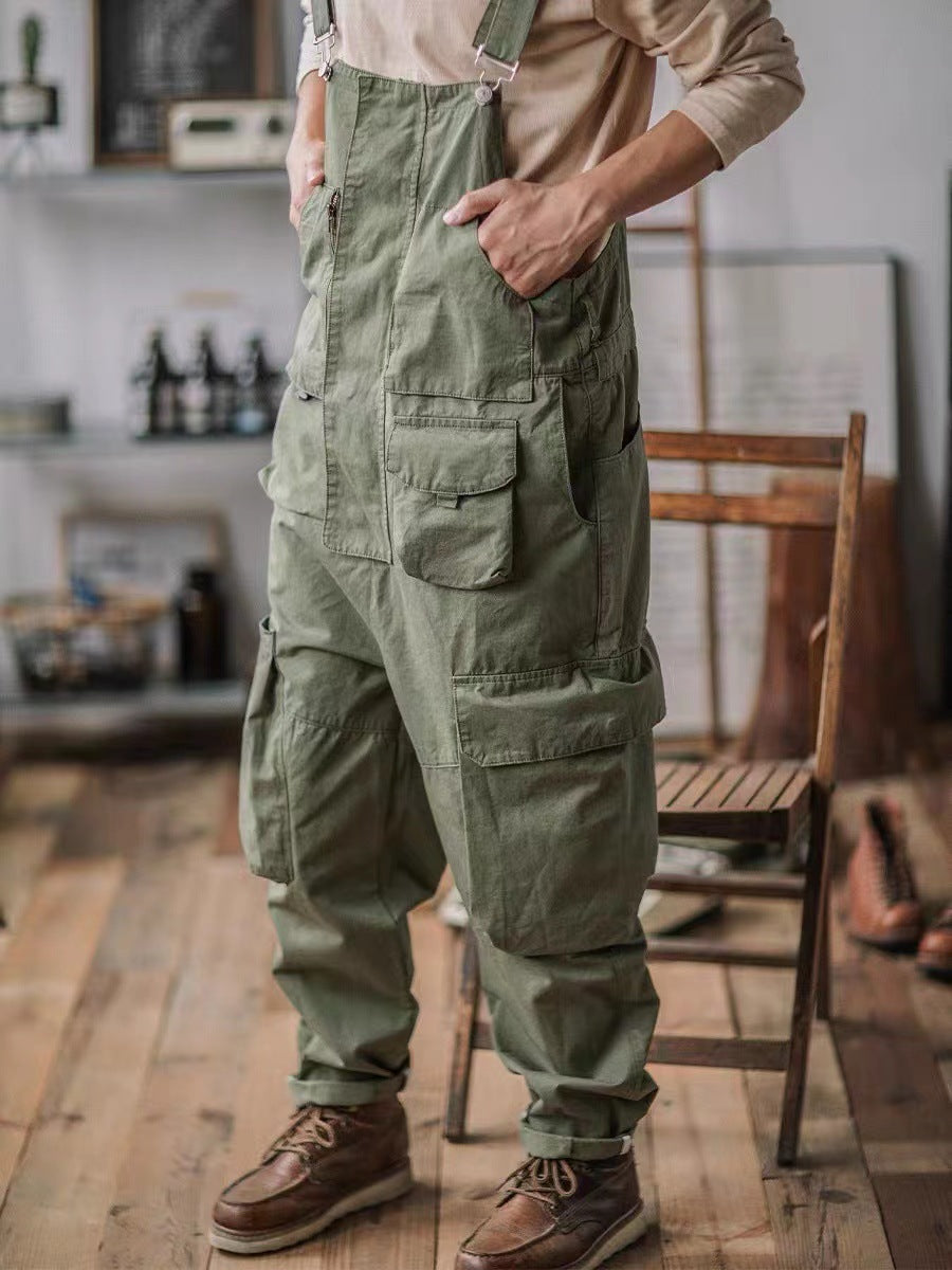 100% Cotton Loose Fit Tapered Leg Overalls with Zipper Pockets