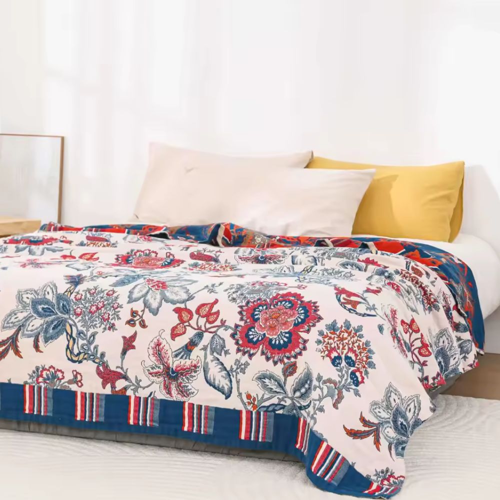 Floral Cotton Blanket for Cozy Home Decor