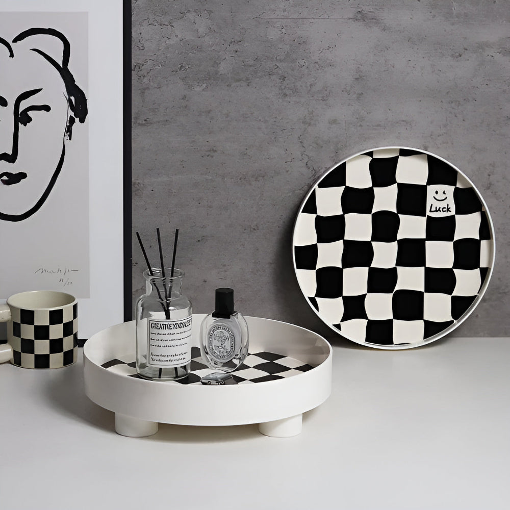 Round Checkerboard Storage Tray for Organizing Essentials