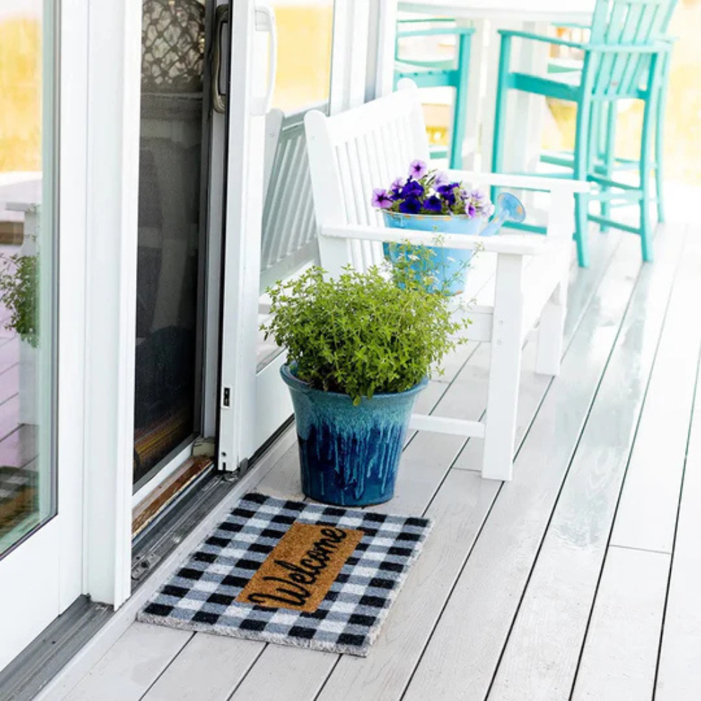 Buffalo Plaid Coir Welcome Door Mat with Non-Slip Backing