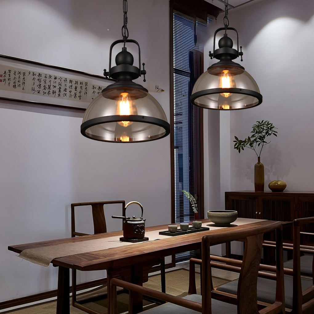 Antique Glass Pendant Chandelier - Industrial Bowl-Shaped Ceiling Light