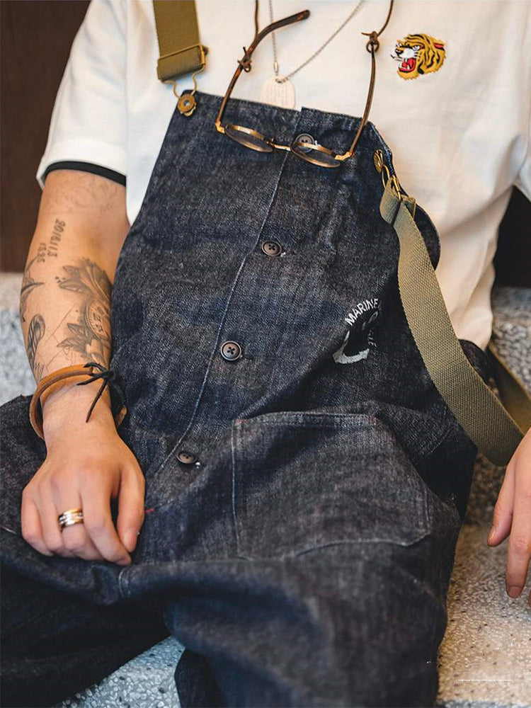 Navy Cotton Denim Deck Overalls for Men