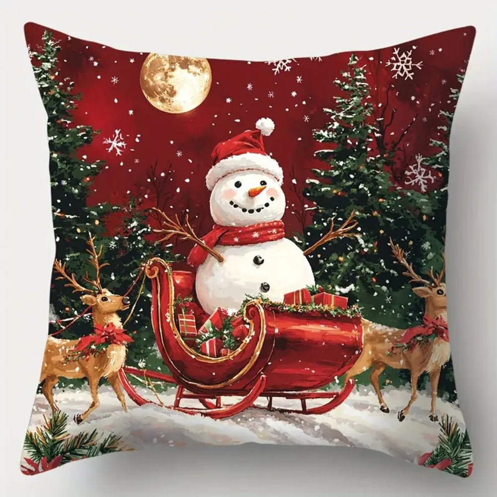 Santa Claus Sleigh Christmas Cushion Cover 18x18 Inch