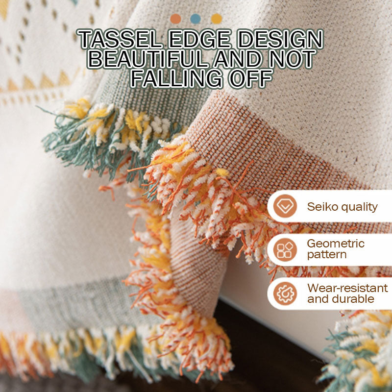 Bohemian Double-Sided Chenille Sofa Cover with Tassels