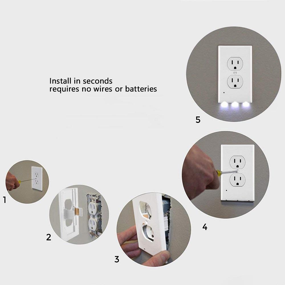 LED Night Light Outlet Wall Plate with Light Sensor
