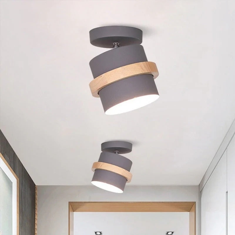 Rotating Layered Wood and Metal Ceiling Light