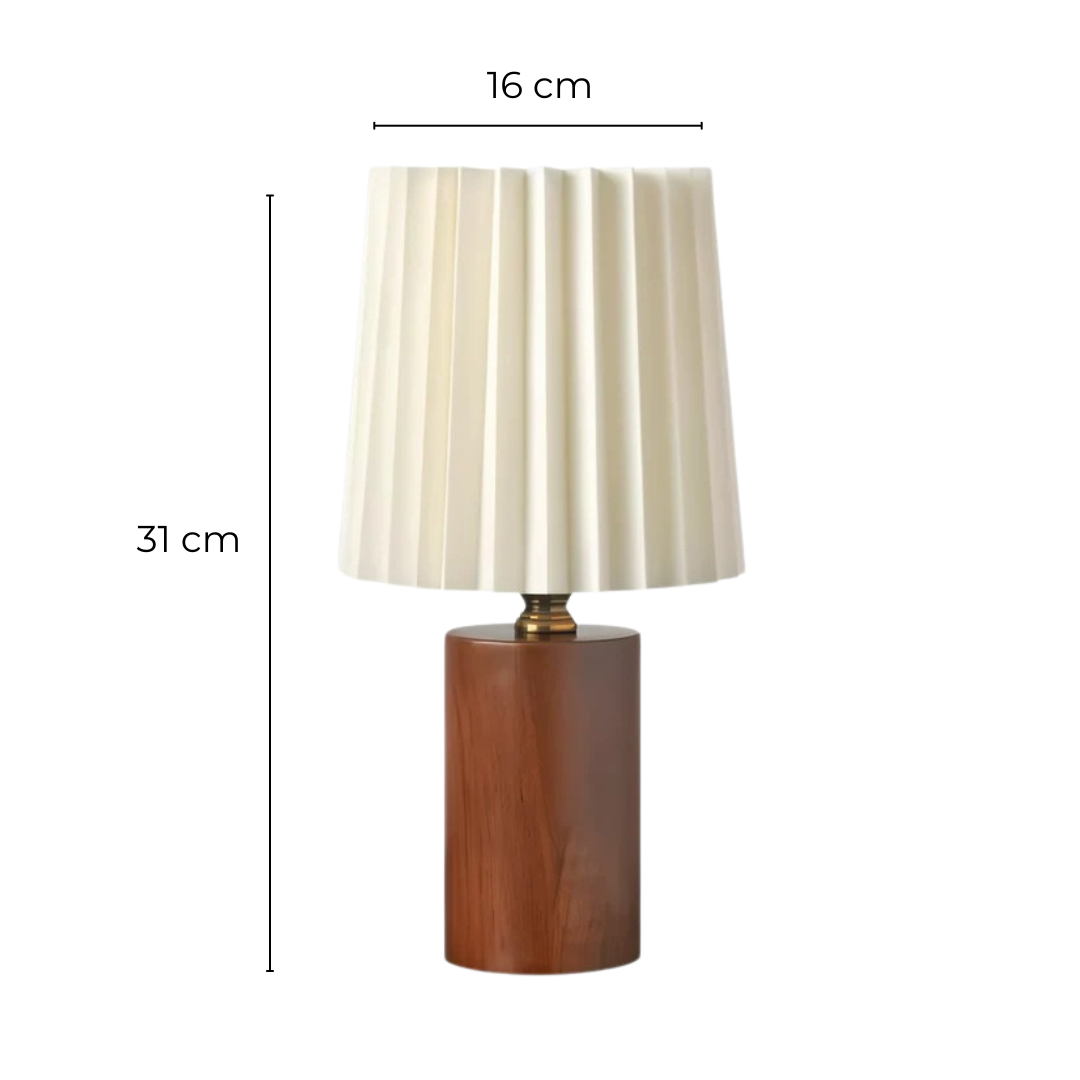 Wooden LED Table Lamp with Pleated Fabric Shade