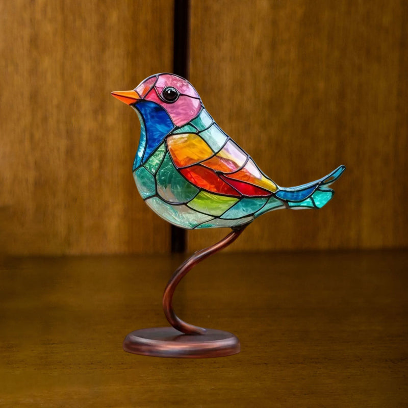 Colorful Glass Bird Ornaments on Branch