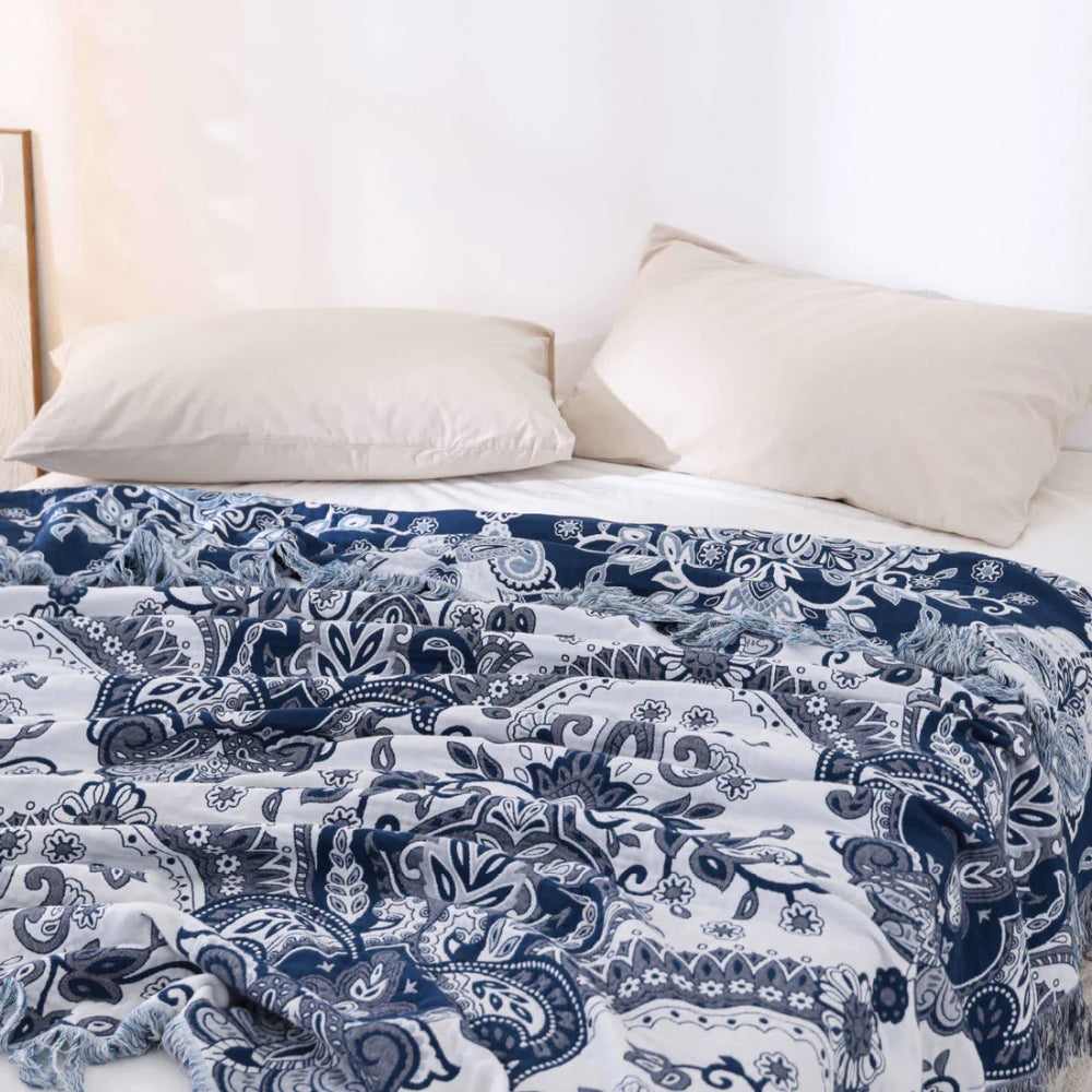 Paisley Pattern Cotton Blanket with Tassels