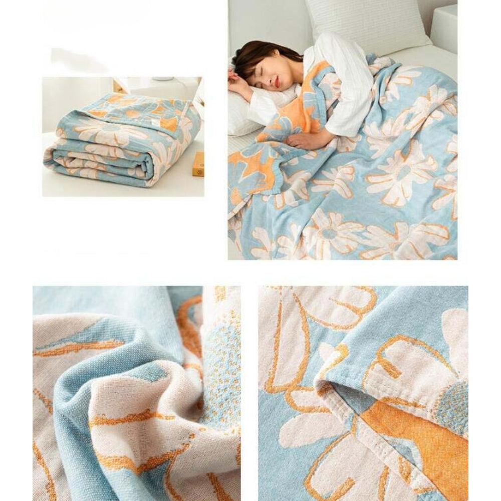 Daisy Print Cotton Gauze Summer Blanket