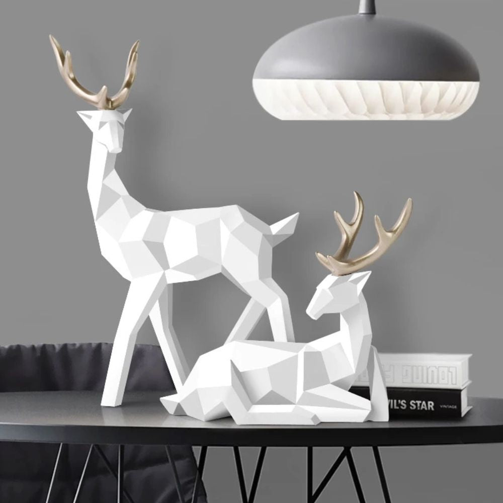Geometric Deer Sculpture in White or Gold Finish