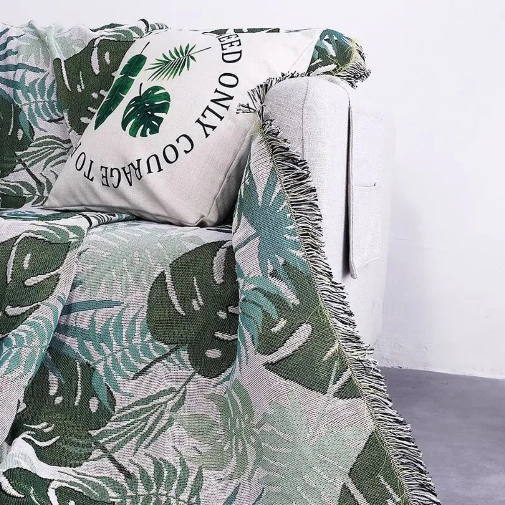 Palm Leaf Tassel Sofa Cover Blanket