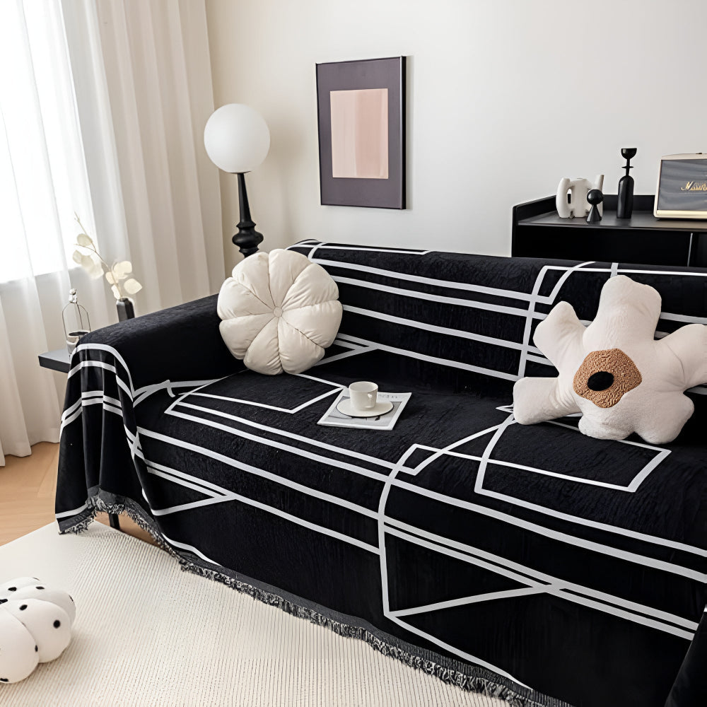 Modern Abstract Grid Sofa Cover in Black and White