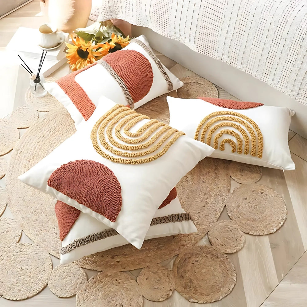 Geometric Embroidery Cotton Cushion Cover