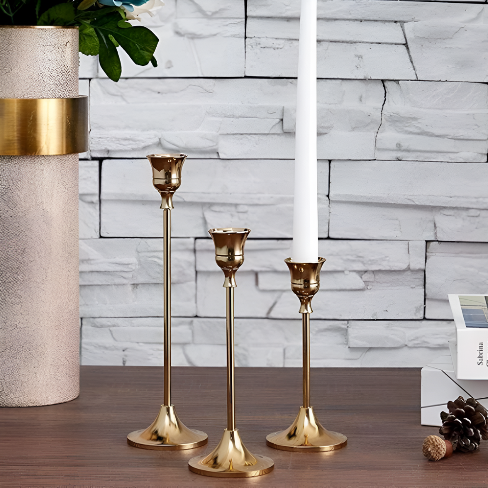 Vintage Brass Candle Holder Set - 3 Sizes