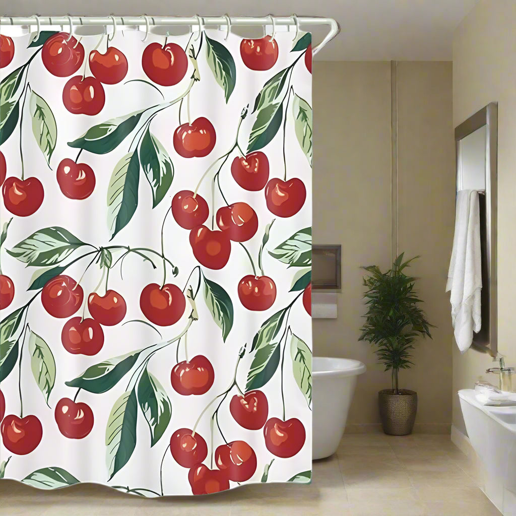 Waterproof Cherry Print Shower Curtain