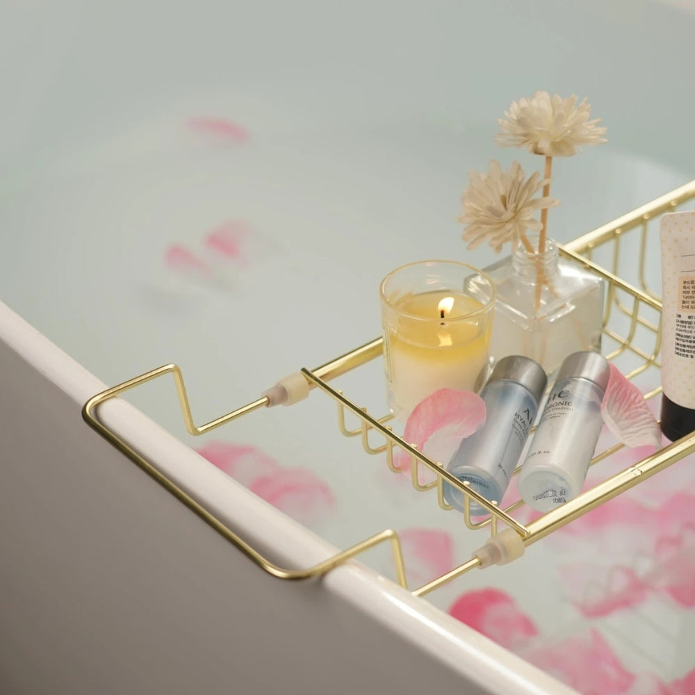 Adjustable Stainless Steel Bathtub Caddy Tray with Gold Finish