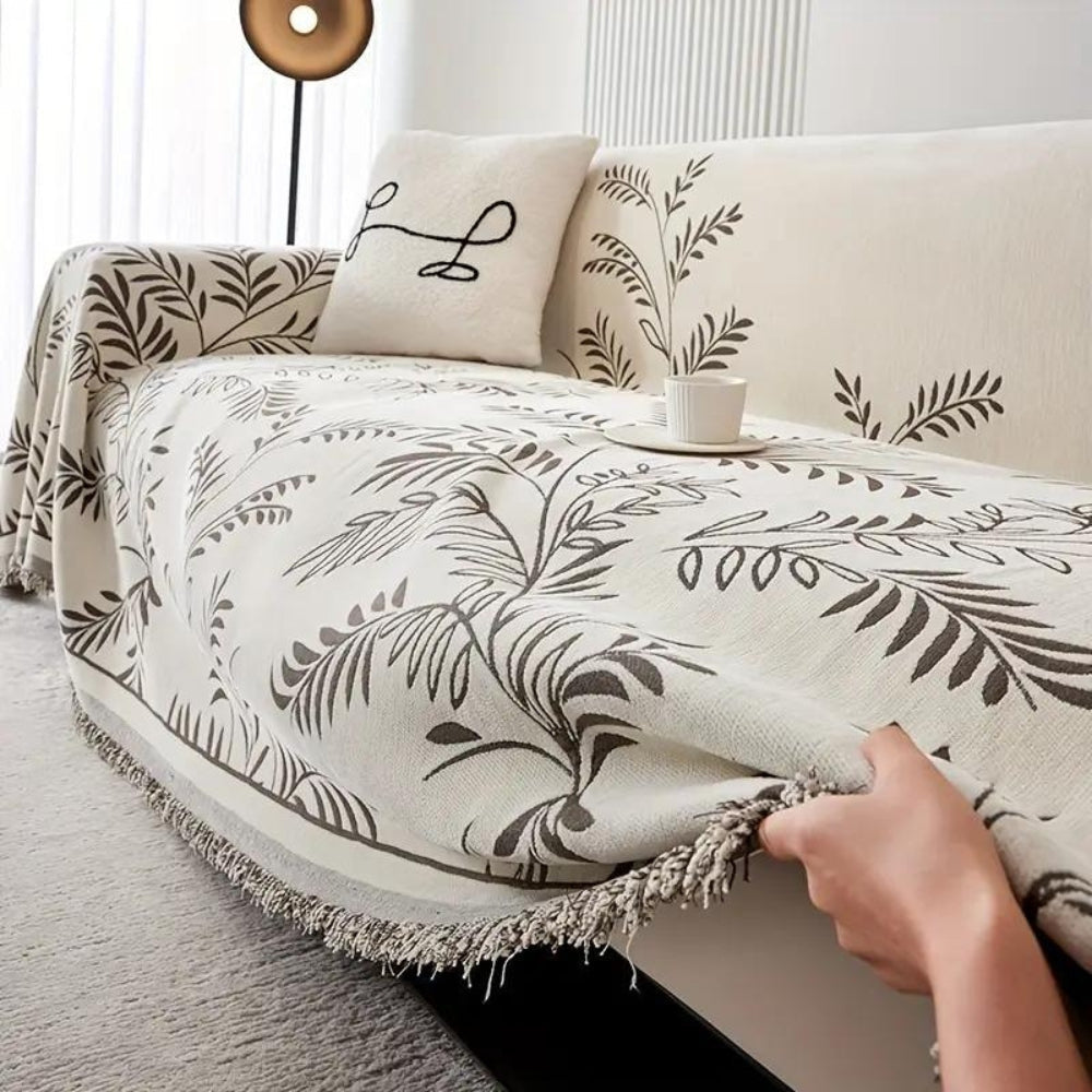 Chenille Sofa Cover with Tassels - Soft, Stain-Resistant Fabric