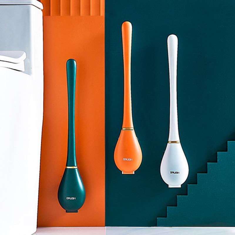 Long Handle Silicone Toilet Brush with Wall-Mounted Holder