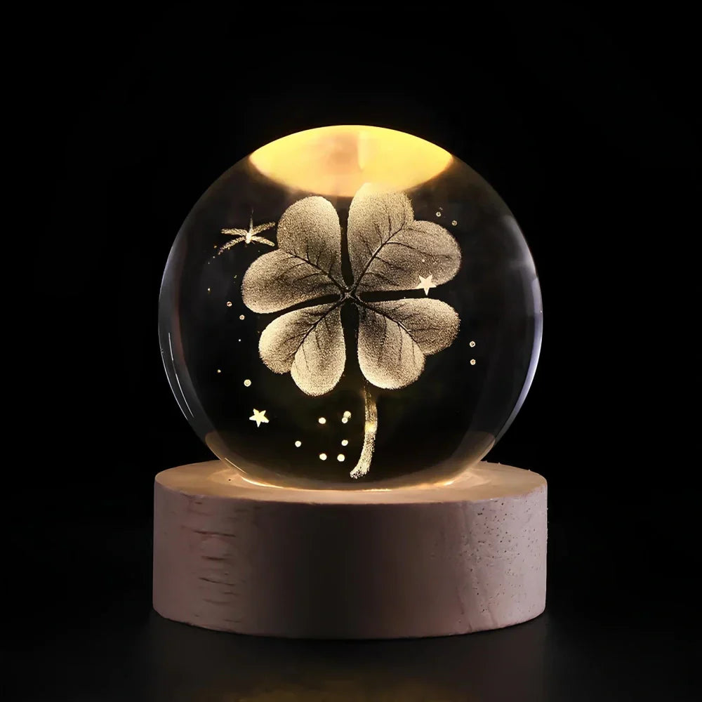 LED 3D Galaxy Crystal Night Light with Wooden Base