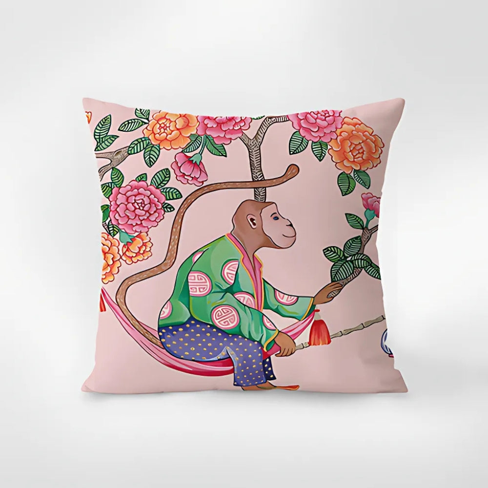 Zebra Print Tapestry Cushion Cover with Botanical Accents