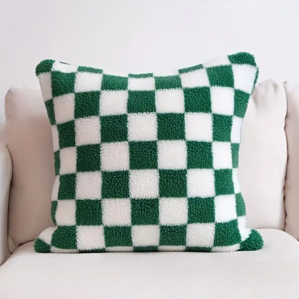 Checkered Faux Fur Cushion Cover