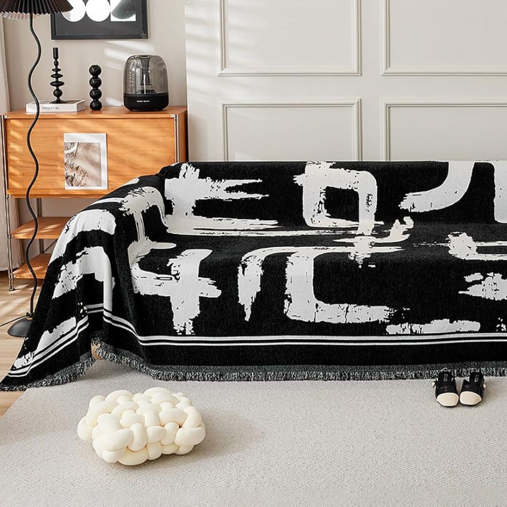 Reversible Brushstroke Art Sofa Cover in Chenille