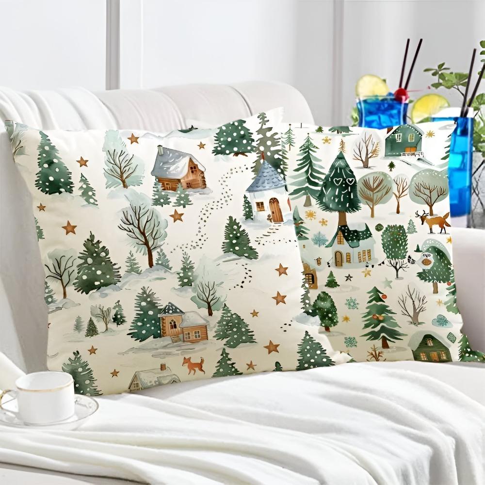 Winter Christmas Cushion Cover with Snowman and Reindeer Prints