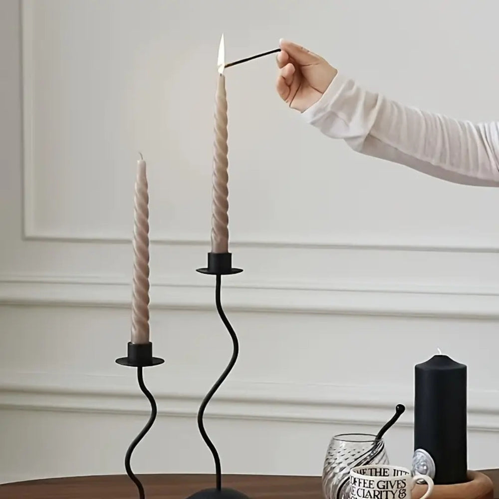 Sculpted Curved Iron Candle Holder