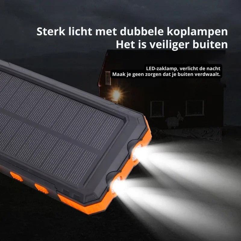 Portable Solar Power Bank with Fast Charging and Dual LED Flashlight
