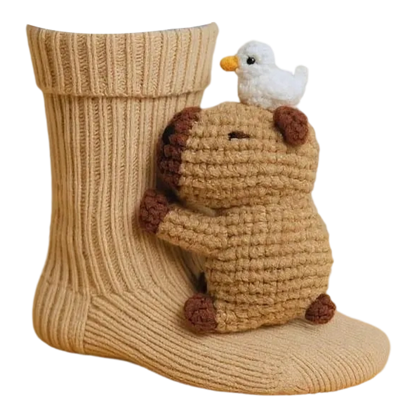 3D Knitted Animal Cuddle Socks in Double-Layer Cotton