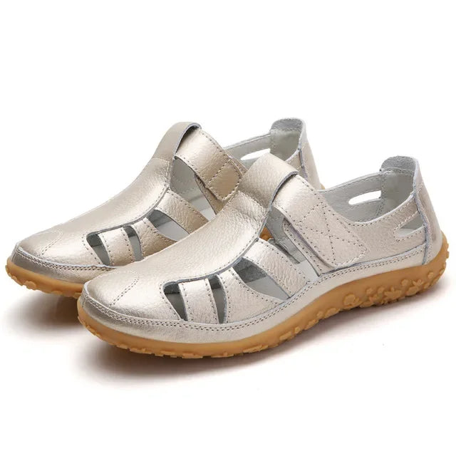 Leather Women's Velcro Sandals with Cushioned Sole